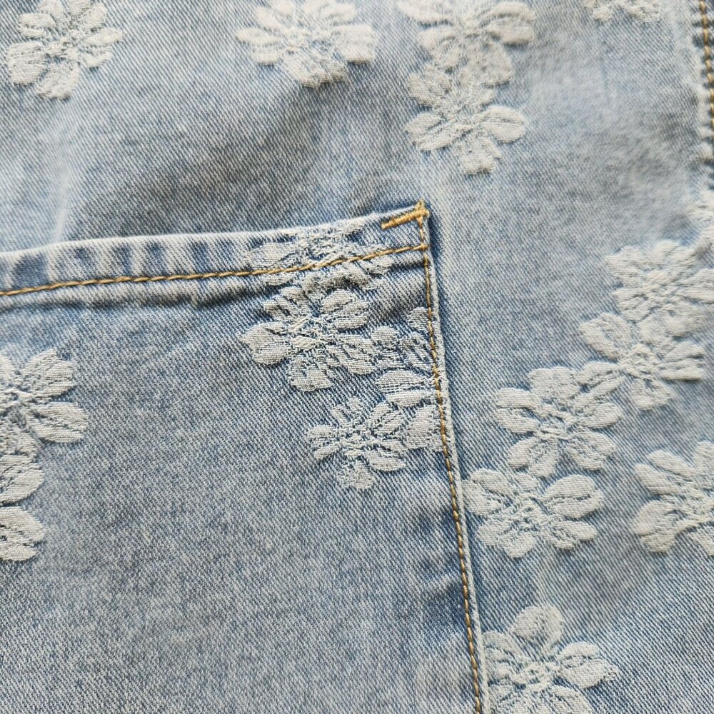 Arula Floral Embroidered Denim Skirtall Overall Apron Dress Summer Cottage Boho - Picture 7 of 10